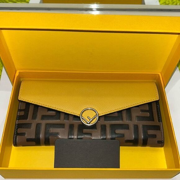 Authentic Fendi Leather Yellow & Brown FF Continental Long Wallet. - Picture 17 of 17